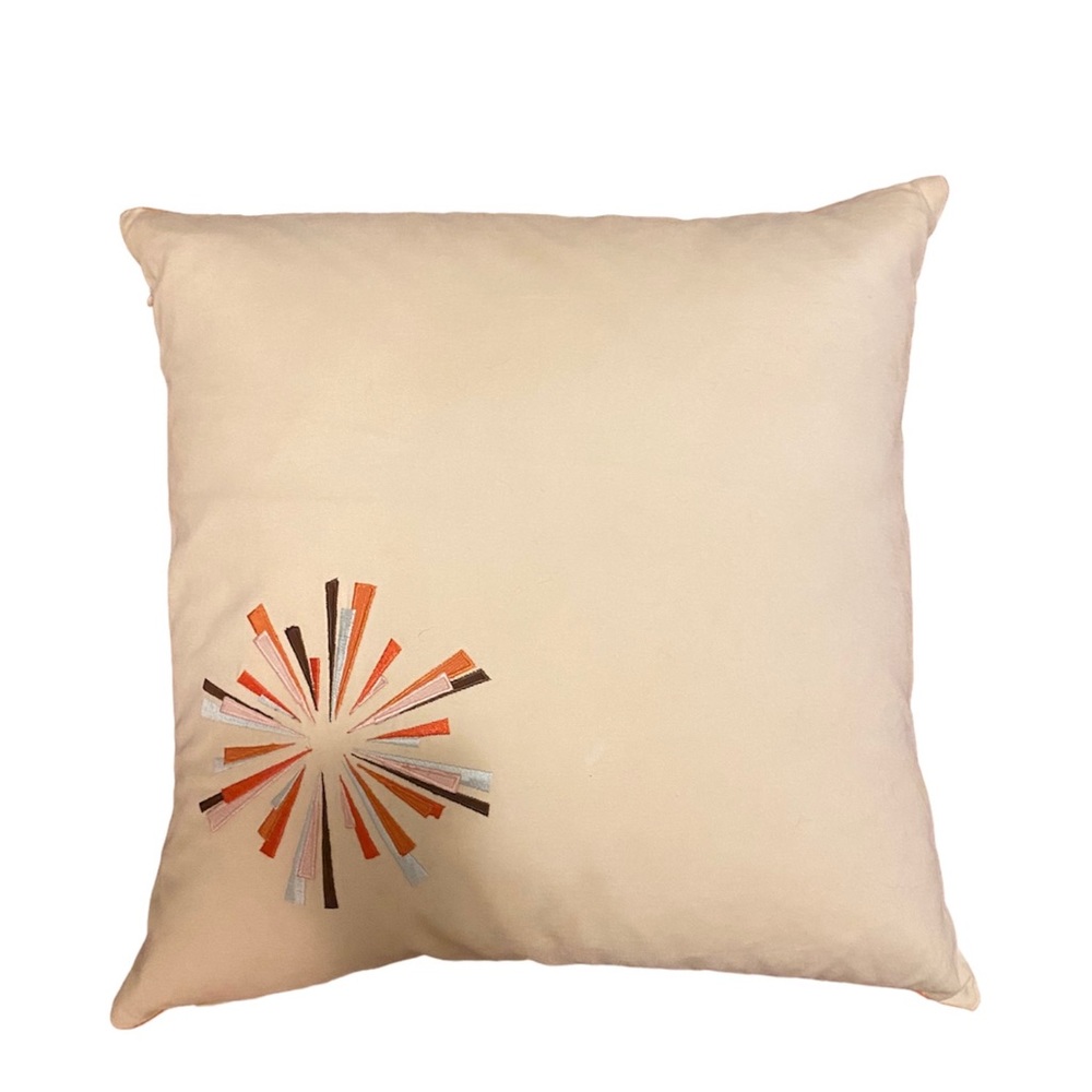 MCM Atomic Starburst orange corduroy and cream colored feather throw pillow 😍